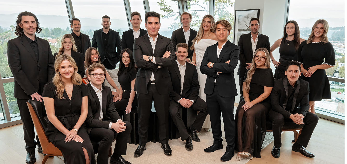 Amalfi Jets leadership and core team employees posing together at the company’s Calabasas headquarters.